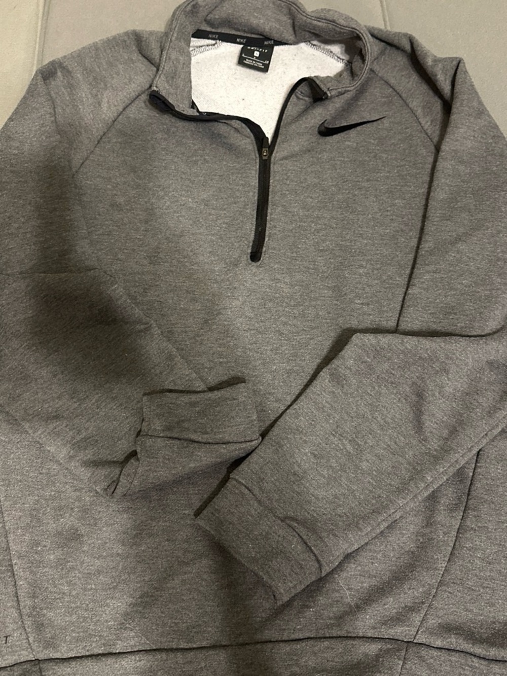Nike Gray and Black Dri Fit Quarter-Zip Hooded Pullover